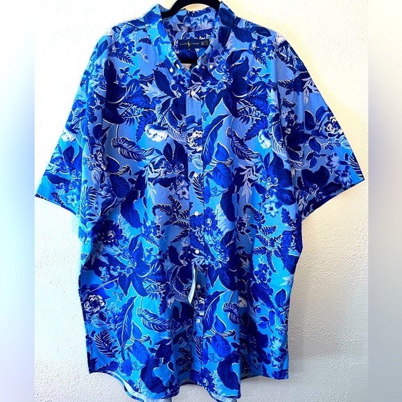 Polo Ralph Lauren Classic Fit Blue Floral Short Sleeve Shirt Cotton Size 3LT NWT - Picture 1 of 6